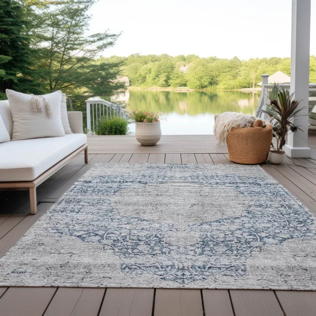 LOOMLAN Rugs Sylvia Blue Washable Indoor-Outdoor Rug