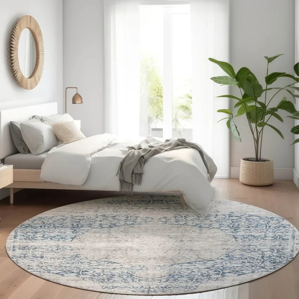 LOOMLAN Rugs Sylvia Blue Washable Indoor-Outdoor Rug