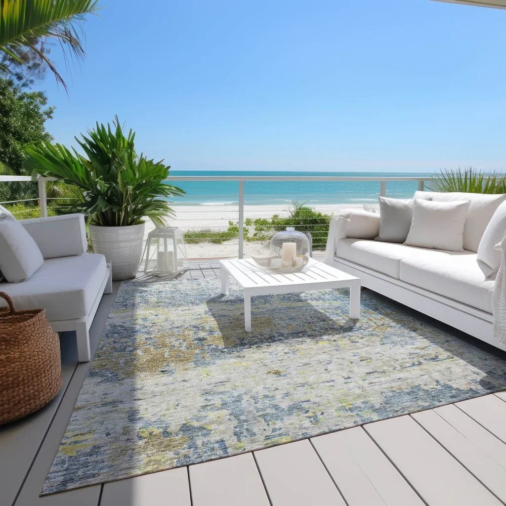 LOOMLAN Rugs Talia Blue Washable Indoor-Outdoor Rug