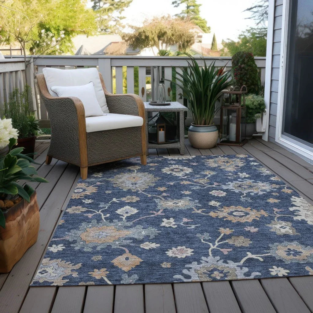 LOOMLAN Rugs Talitha Blue Washable Indoor-Outdoor Rug
