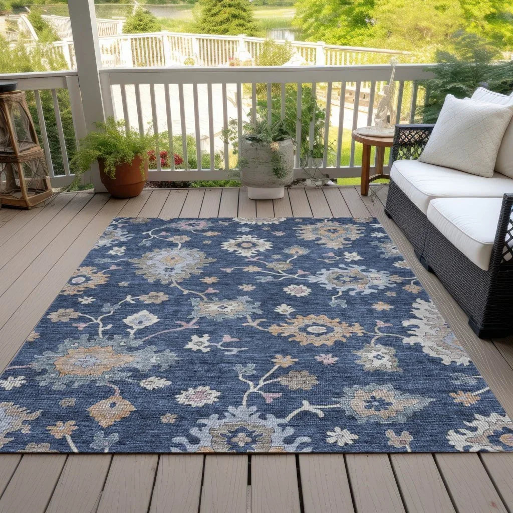 LOOMLAN Rugs Talitha Blue Washable Indoor-Outdoor Rug