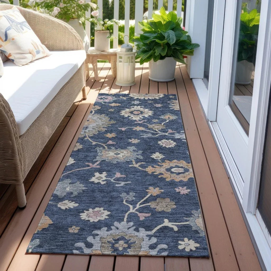 LOOMLAN Rugs Talitha Blue Washable Indoor-Outdoor Rug