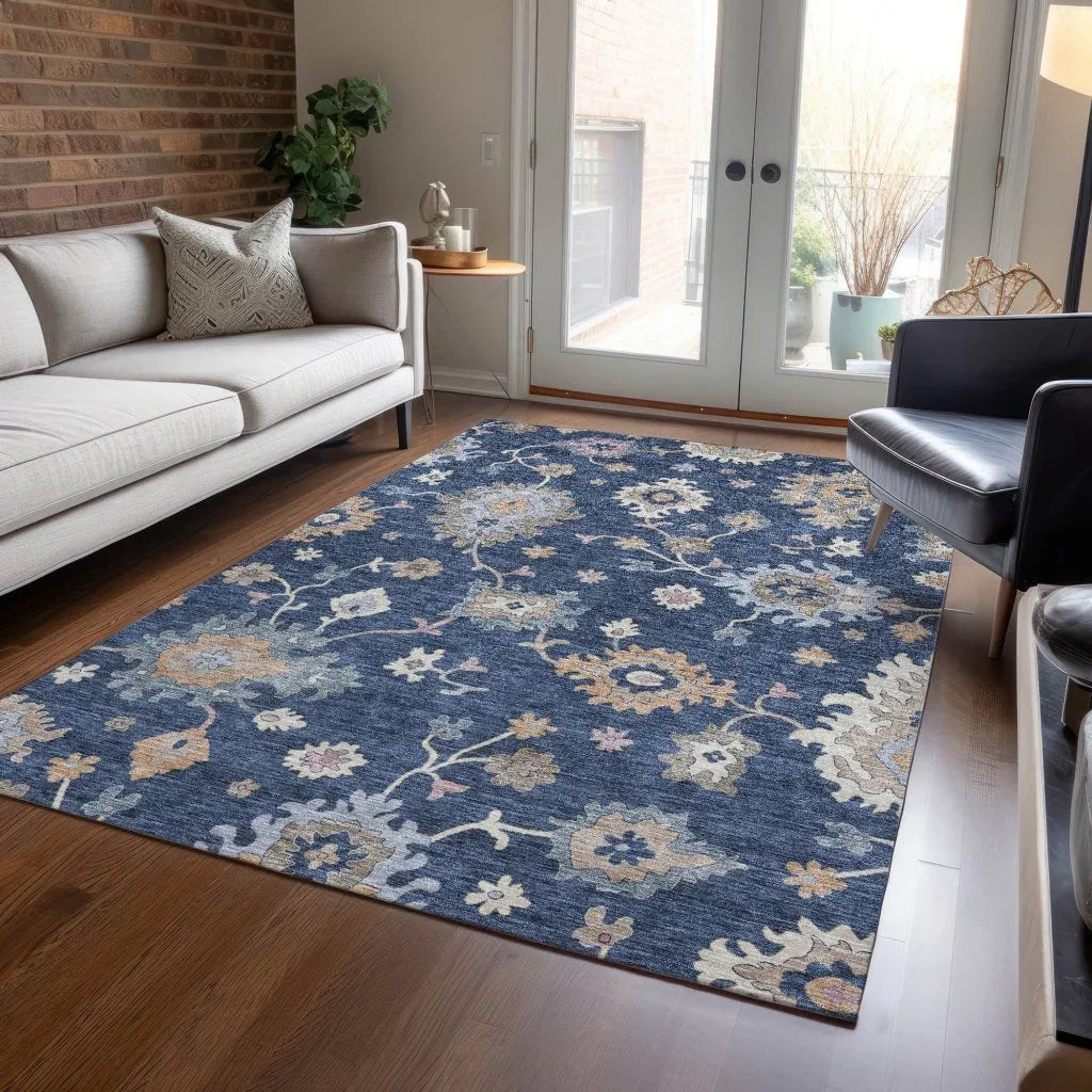 LOOMLAN Rugs Talitha Blue Washable Indoor-Outdoor Rug