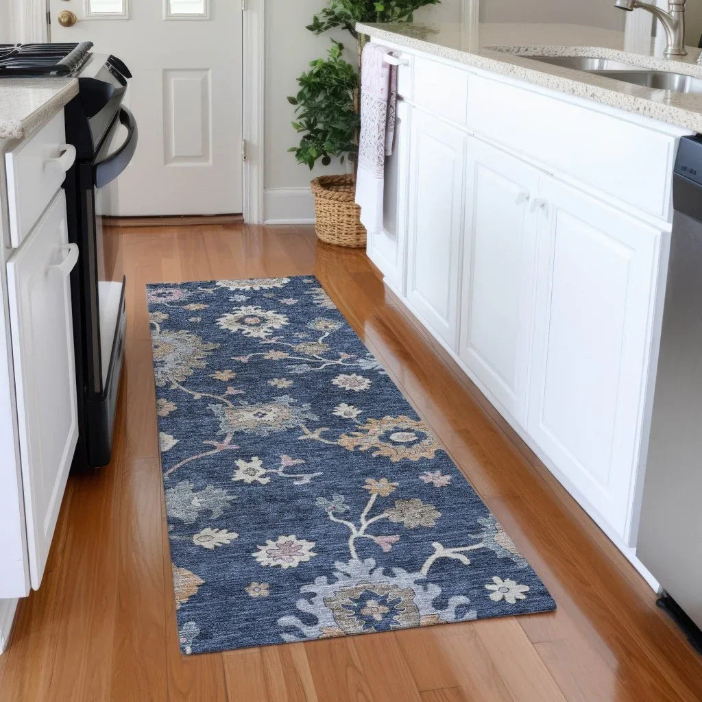 LOOMLAN Rugs Talitha Blue Washable Indoor-Outdoor Rug