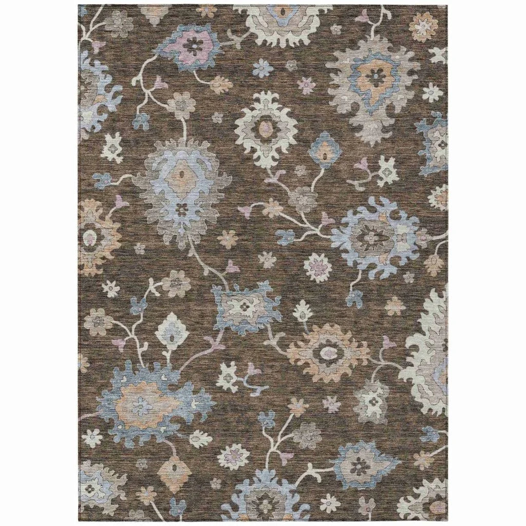 LOOMLAN Rugs Talitha Brown Washable Indoor-Outdoor Rug