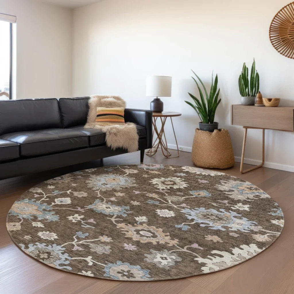 LOOMLAN Rugs Talitha Brown Washable Indoor-Outdoor Rug