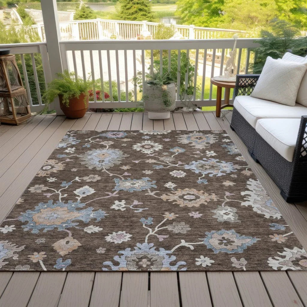 LOOMLAN Rugs Talitha Brown Washable Indoor-Outdoor Rug