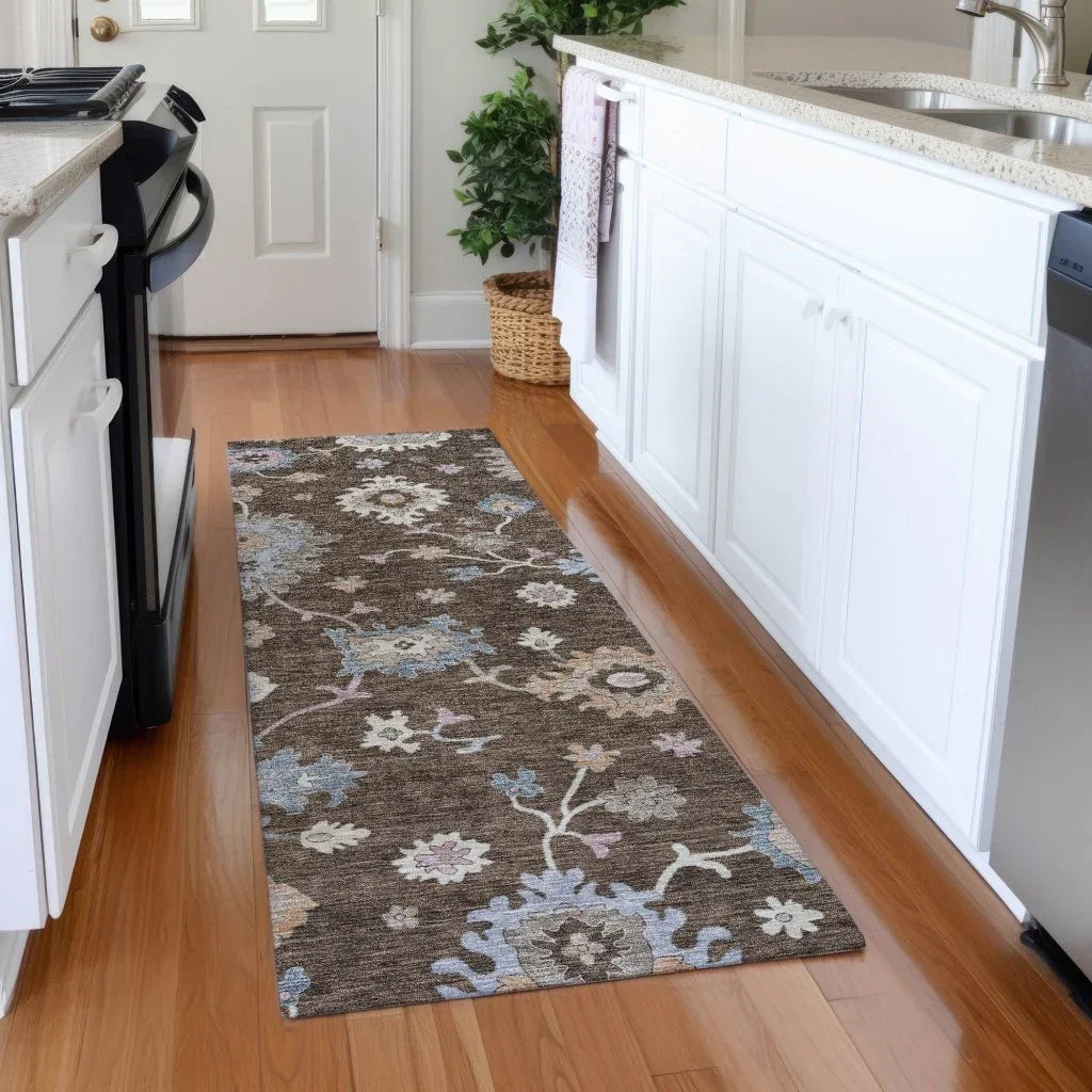LOOMLAN Rugs Talitha Brown Washable Indoor-Outdoor Rug