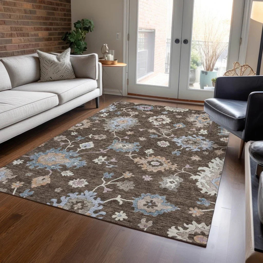 LOOMLAN Rugs Talitha Brown Washable Indoor-Outdoor Rug