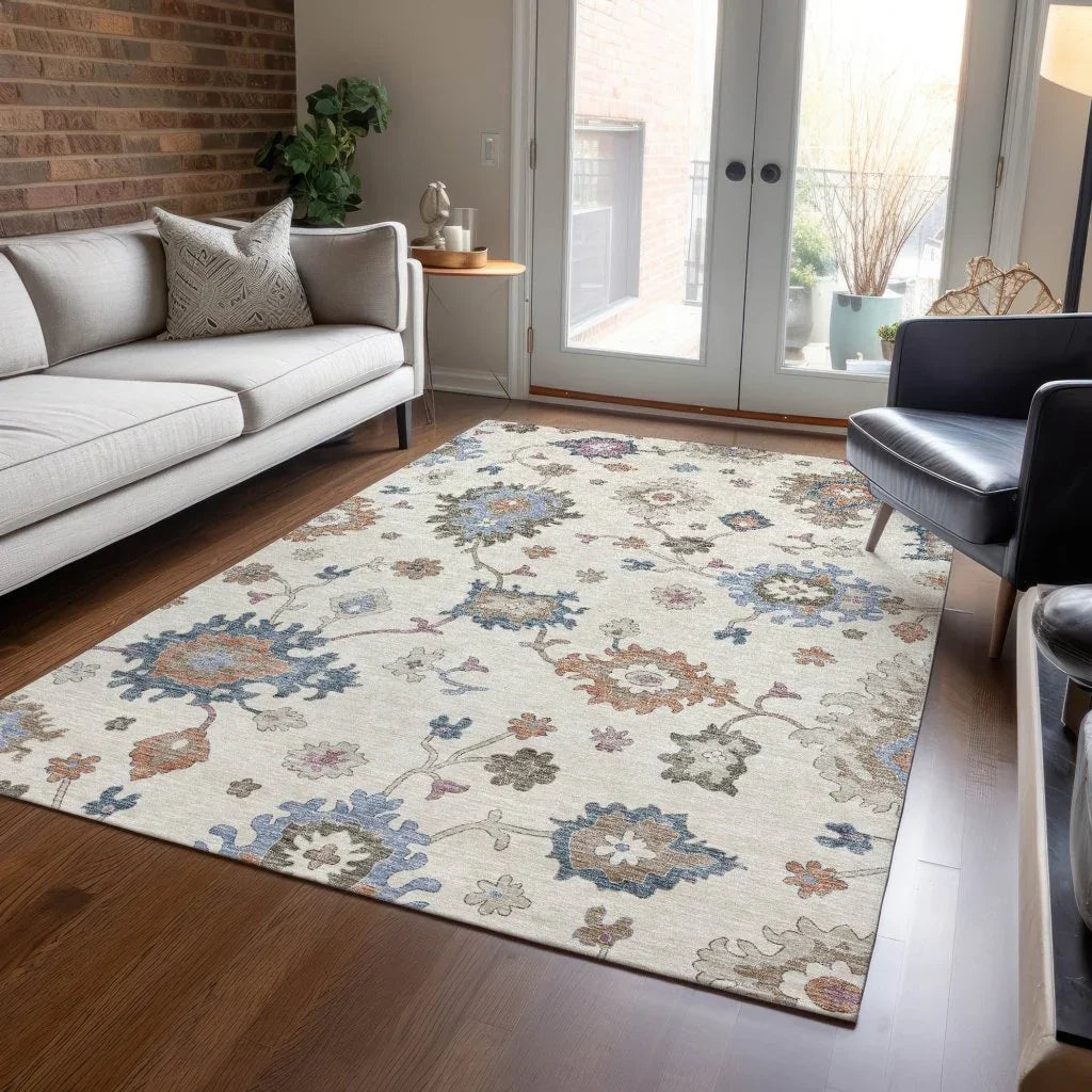 LOOMLAN Rugs Talitha Ivory Washable Indoor-Outdoor Rug