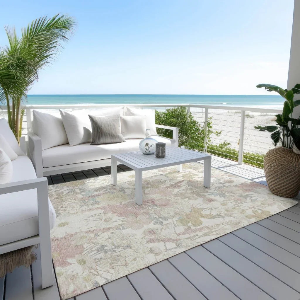 LOOMLAN Rugs Taniska Ivory Washable Indoor-Outdoor Rug