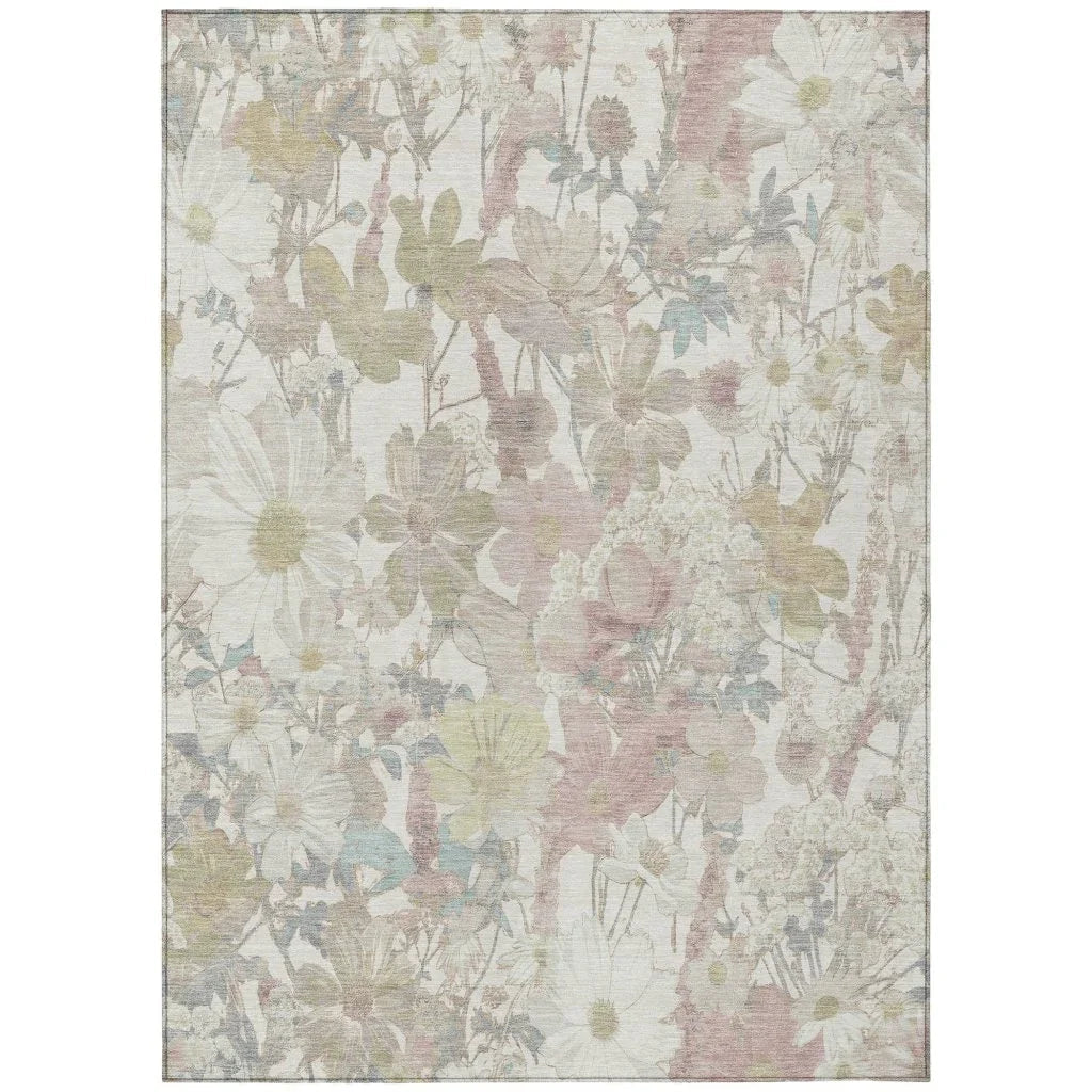 LOOMLAN Rugs Taniska Ivory Washable Indoor-Outdoor Rug