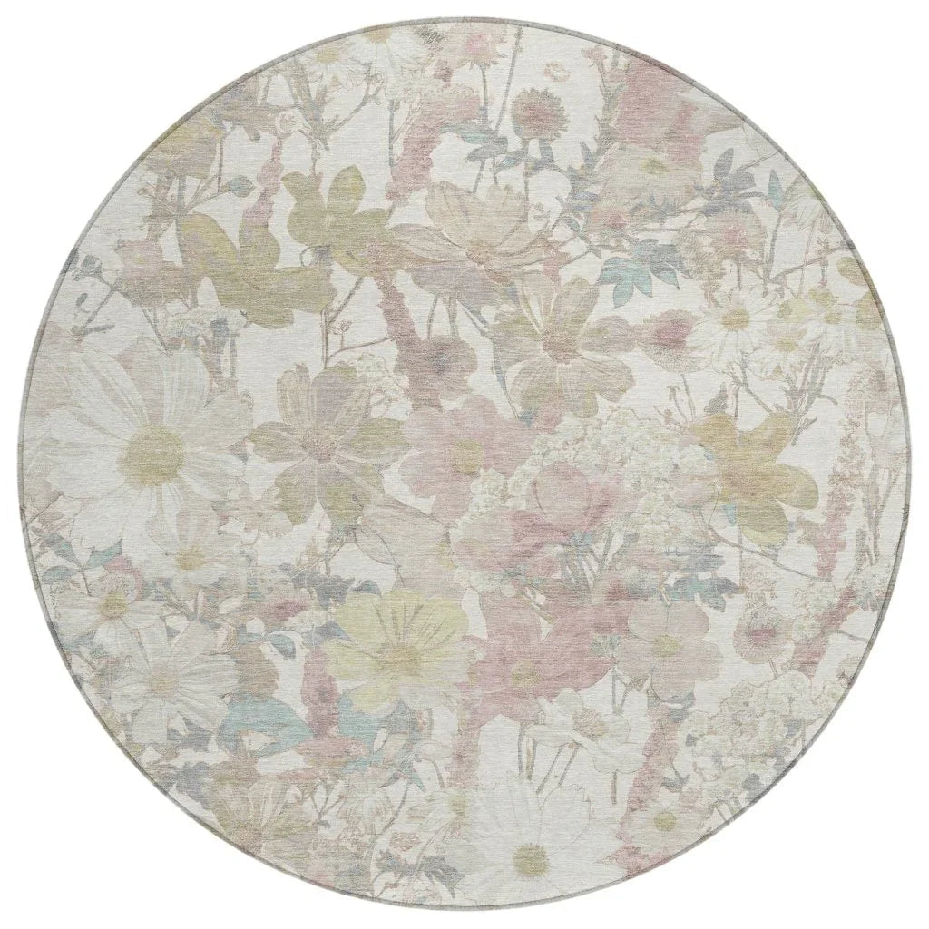 LOOMLAN Rugs Taniska Ivory Washable Indoor-Outdoor Rug