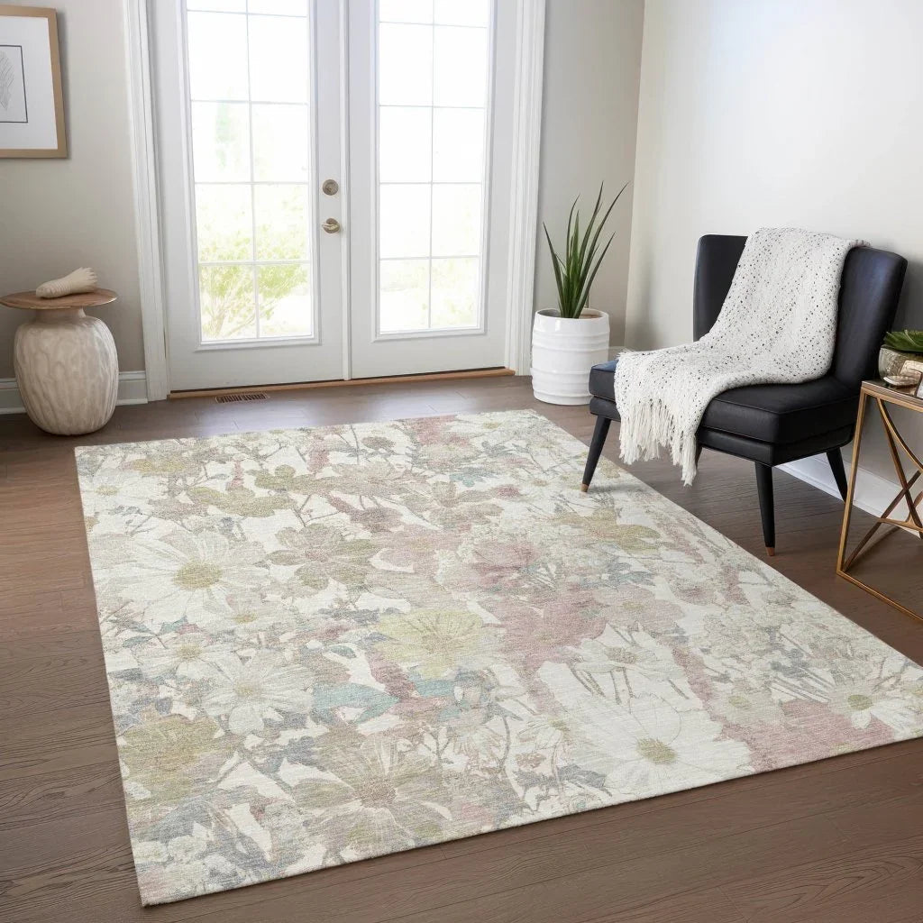 LOOMLAN Rugs Taniska Ivory Washable Indoor-Outdoor Rug