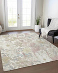 LOOMLAN Rugs Taniska Ivory Washable Indoor-Outdoor Rug