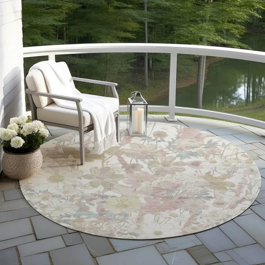 LOOMLAN Rugs Taniska Ivory Washable Indoor-Outdoor Rug