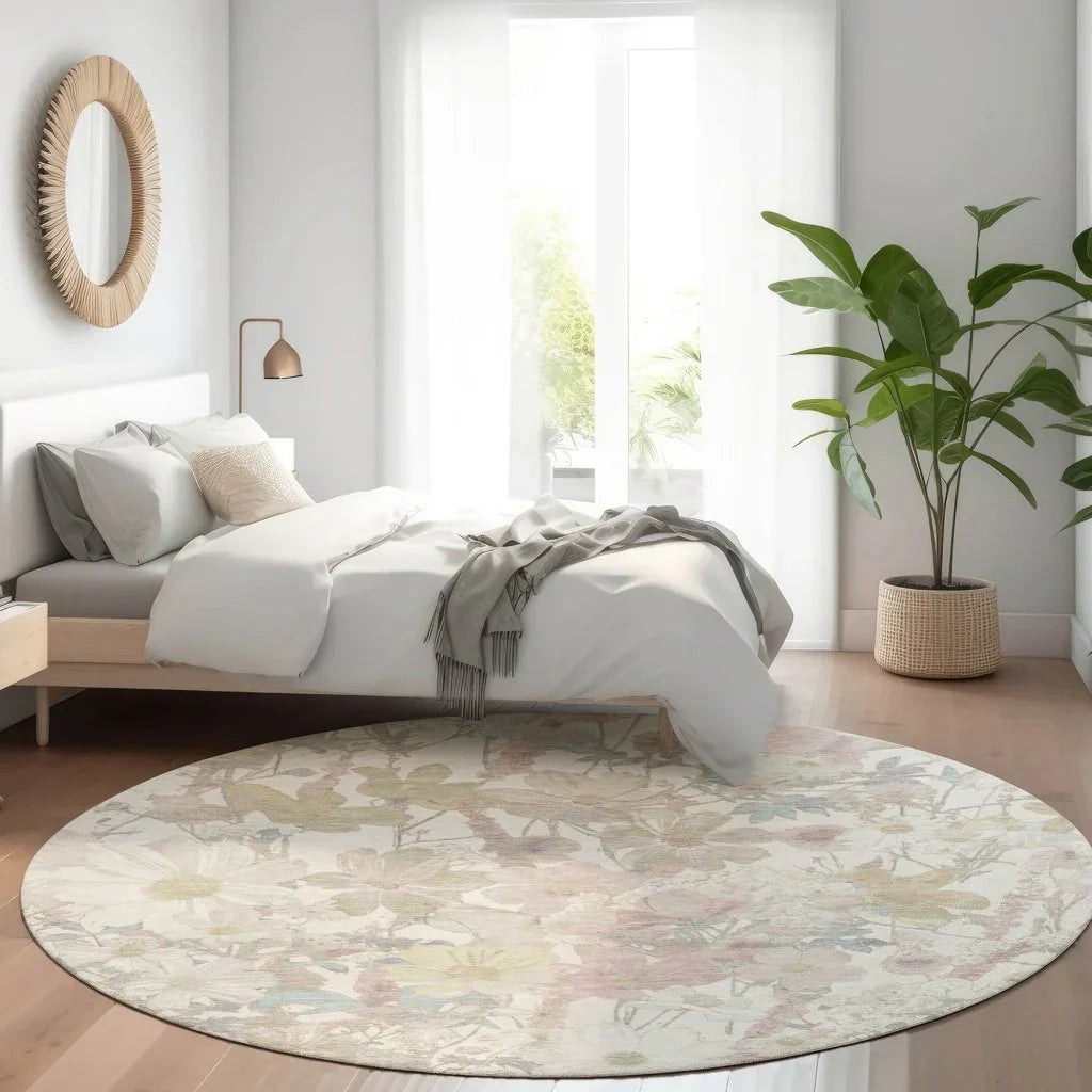 LOOMLAN Rugs Taniska Ivory Washable Indoor-Outdoor Rug