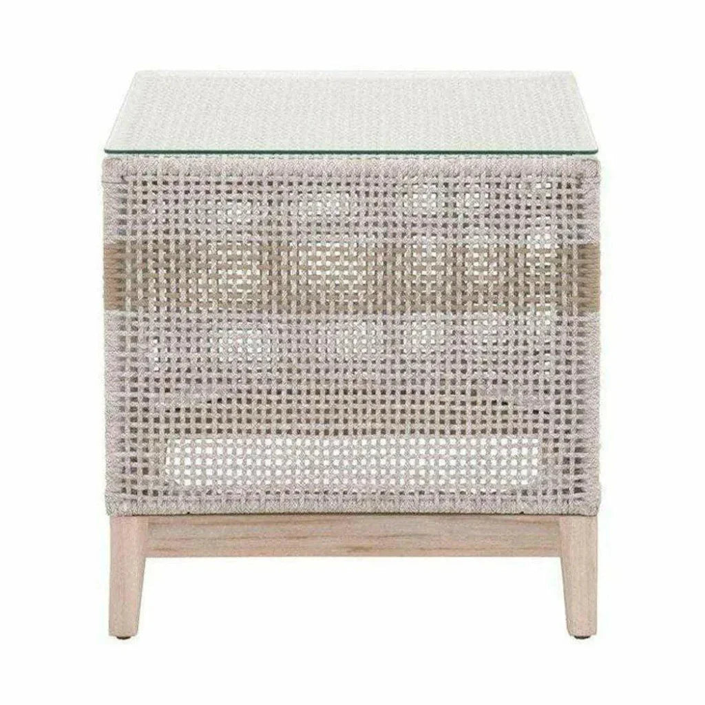 Tapestry Outdoor End Table Taupe &amp; White Rope and Teak - LOOMLAN - Essentials For Living - Outdoor Side Tables