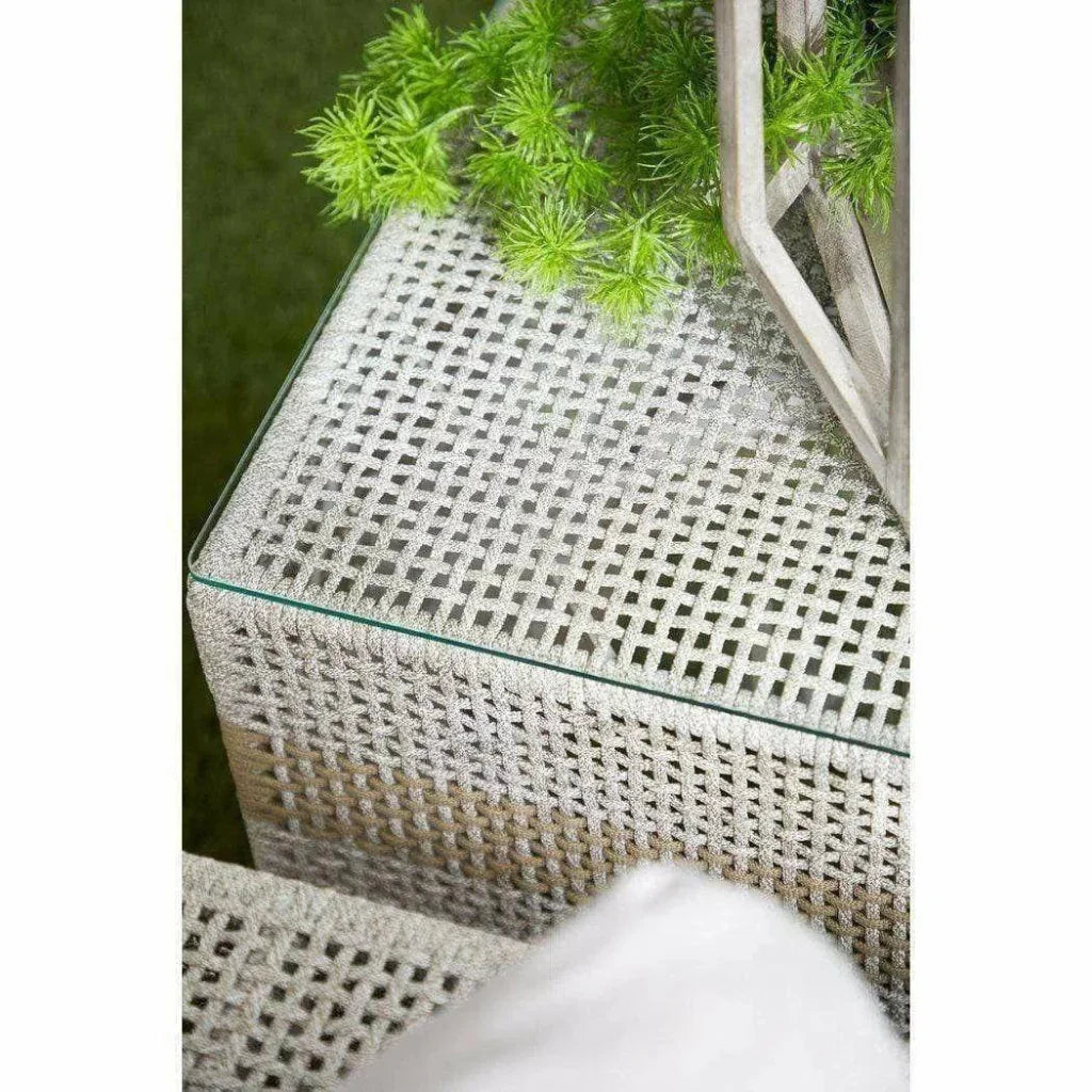 Tapestry Outdoor End Table Taupe &amp; White Rope and Teak - LOOMLAN - Essentials For Living - Outdoor Side Tables
