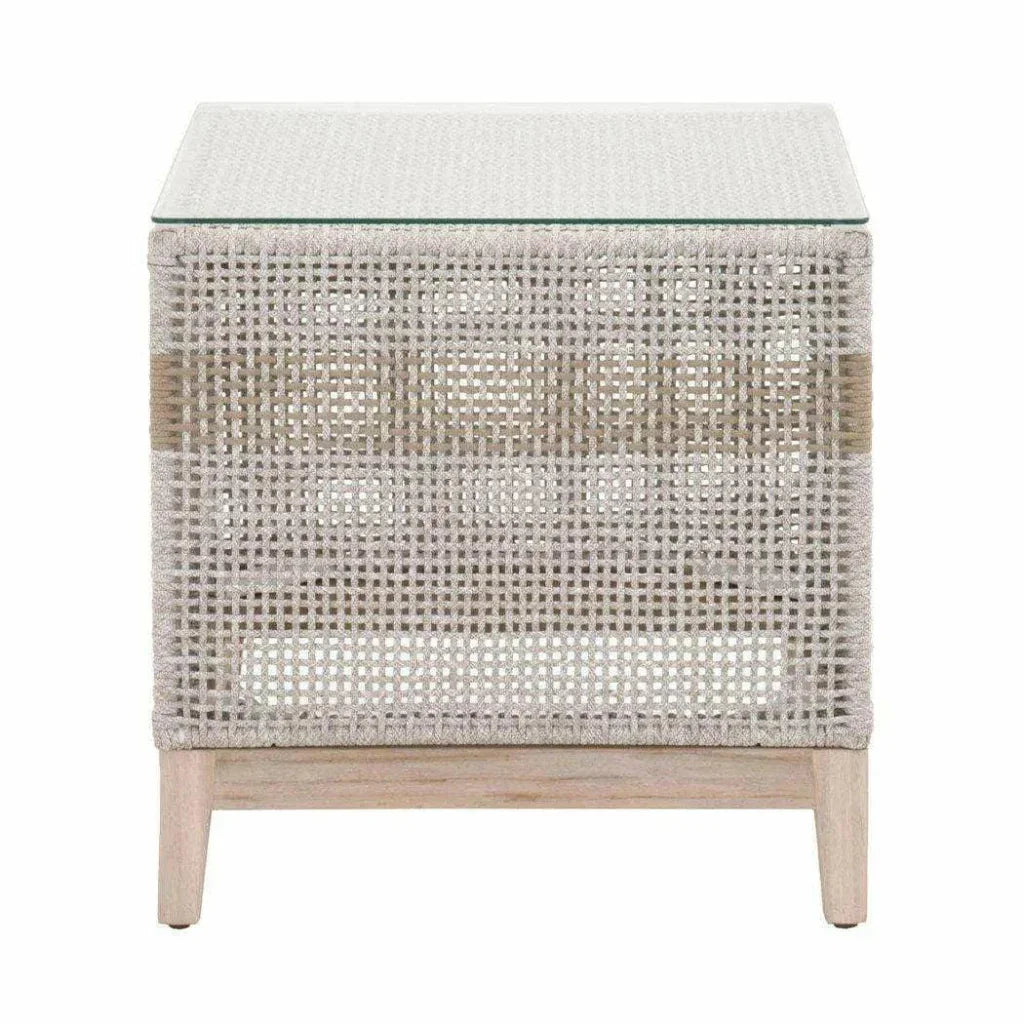 Tapestry Outdoor End Table Taupe &amp; White Rope and Teak - LOOMLAN - Essentials For Living - Outdoor Side Tables