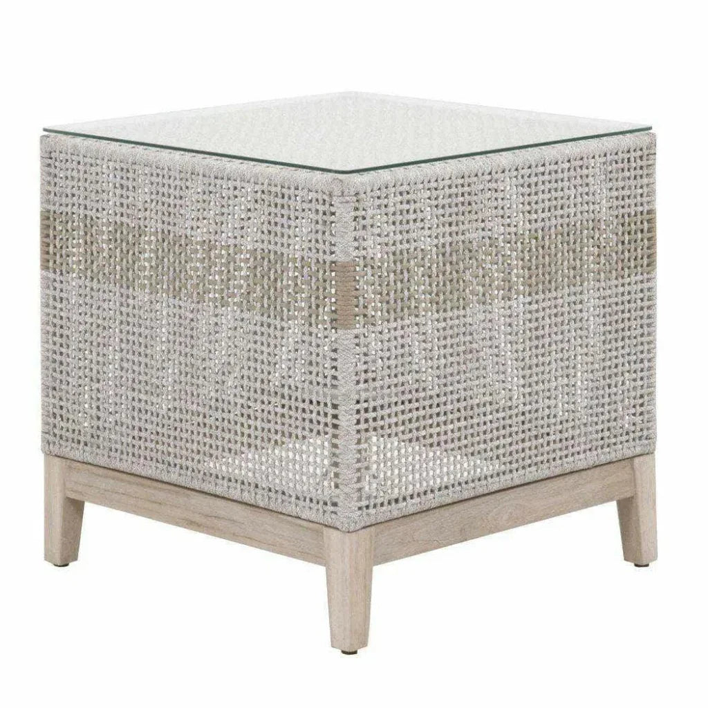 Tapestry Outdoor End Table Taupe &amp; White Rope and Teak - LOOMLAN - Essentials For Living - Outdoor Side Tables