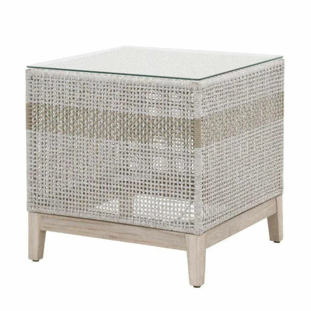 Tapestry Outdoor End Table Taupe &amp; White Rope and Teak - LOOMLAN - Essentials For Living - Outdoor Side Tables