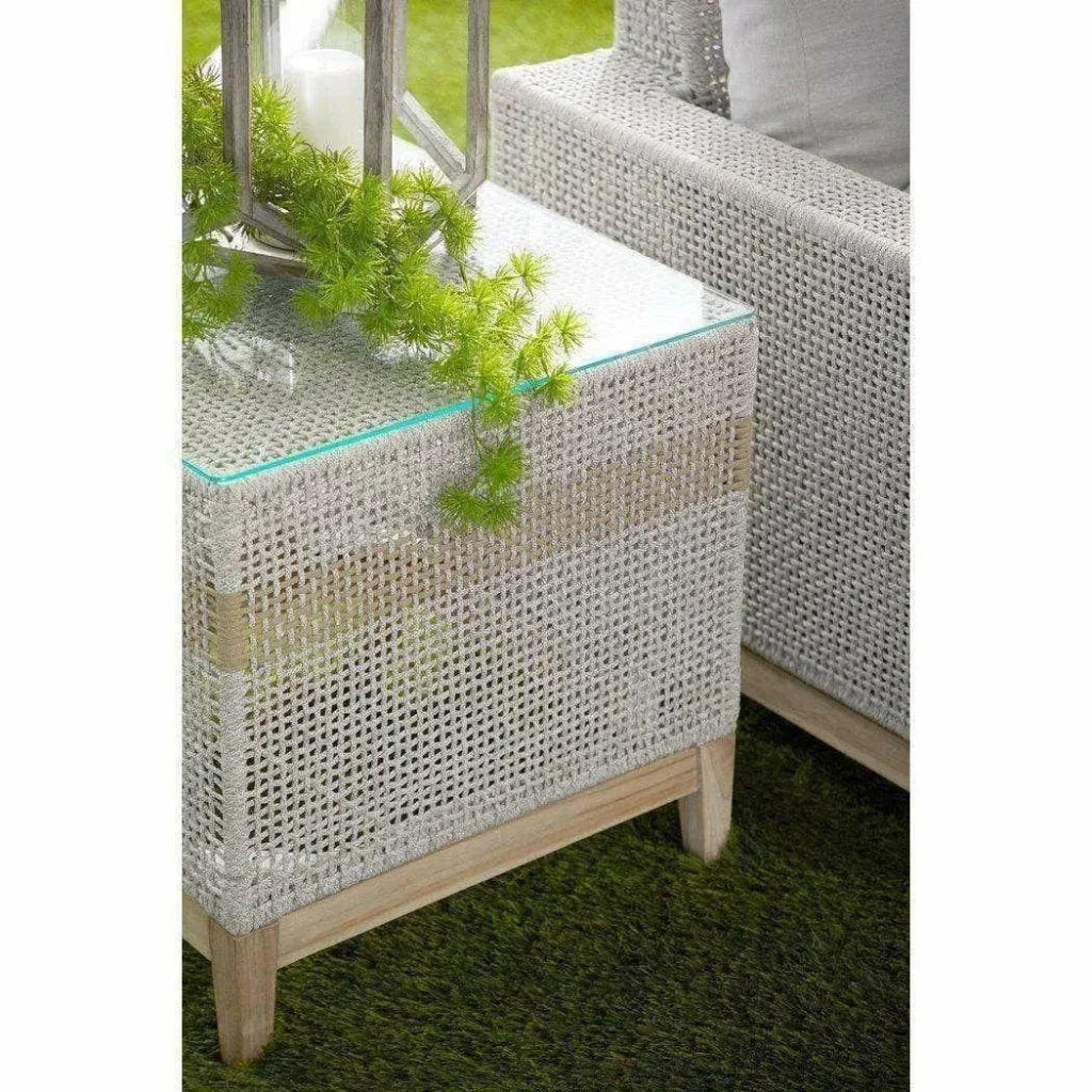 Tapestry Outdoor End Table Taupe &amp; White Rope and Teak - LOOMLAN - Essentials For Living - Outdoor Side Tables