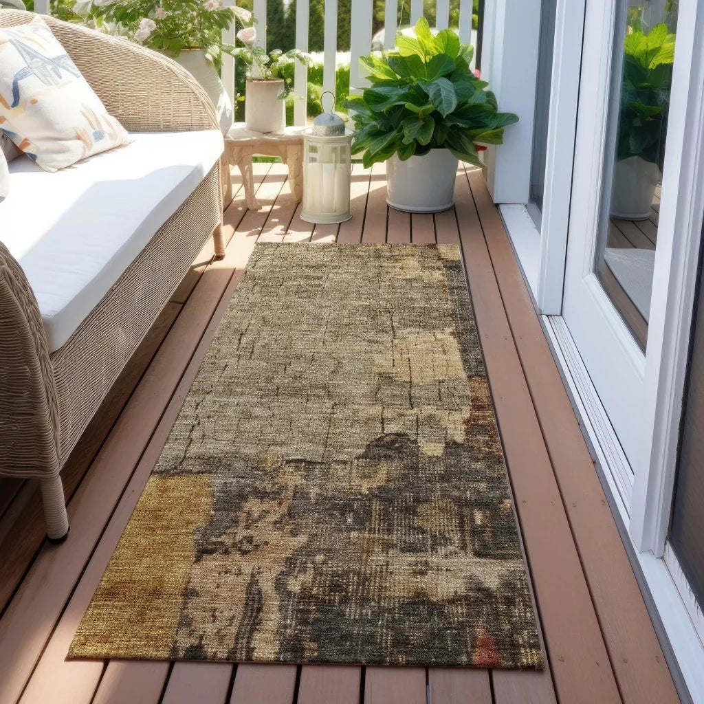 LOOMLAN Rugs Tektar Brown Washable Indoor-Outdoor Rug