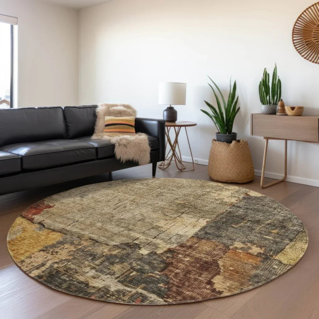 LOOMLAN Rugs Tektar Brown Washable Indoor-Outdoor Rug