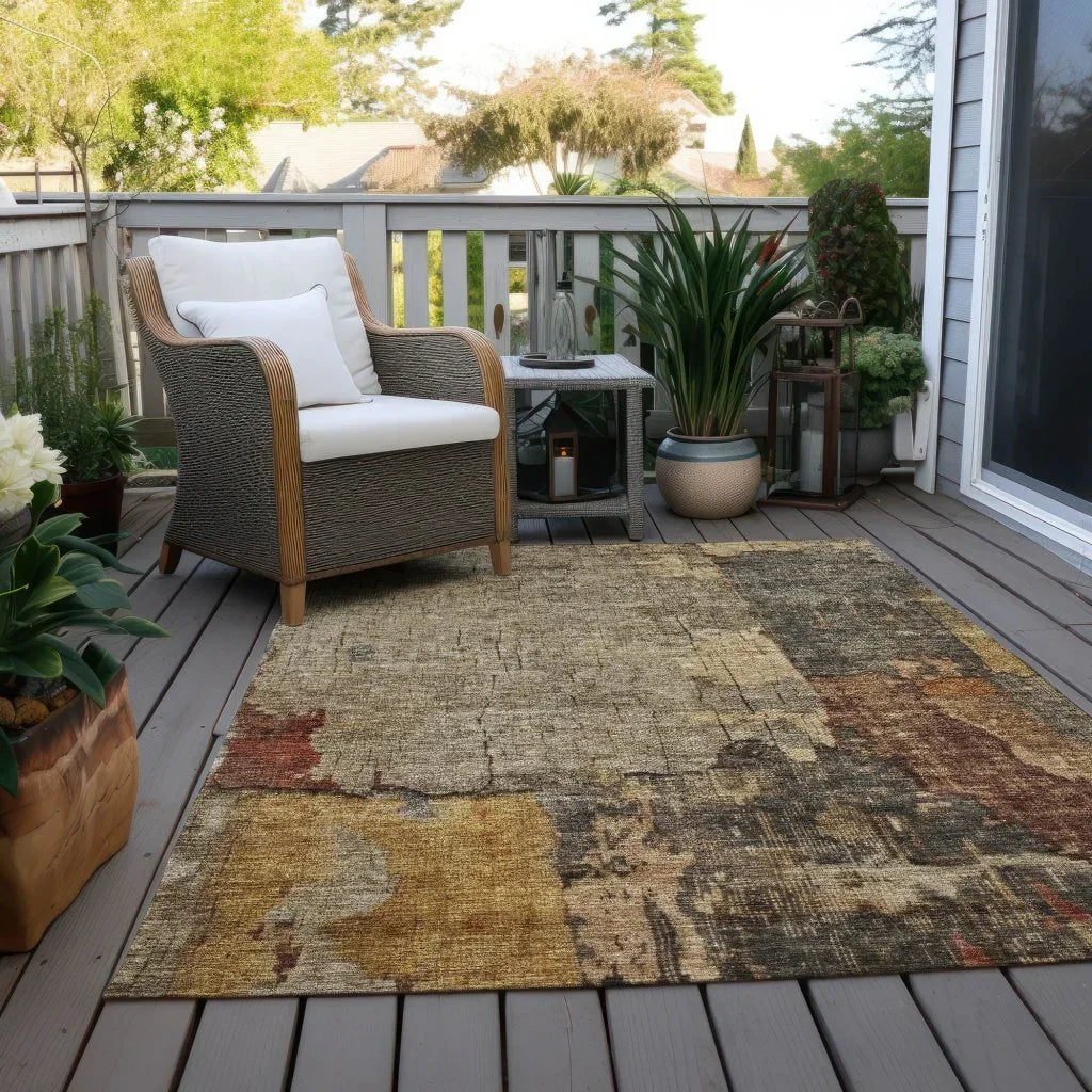 LOOMLAN Rugs Tektar Brown Washable Indoor-Outdoor Rug