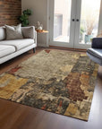 LOOMLAN Rugs Tektar Brown Washable Indoor-Outdoor Rug