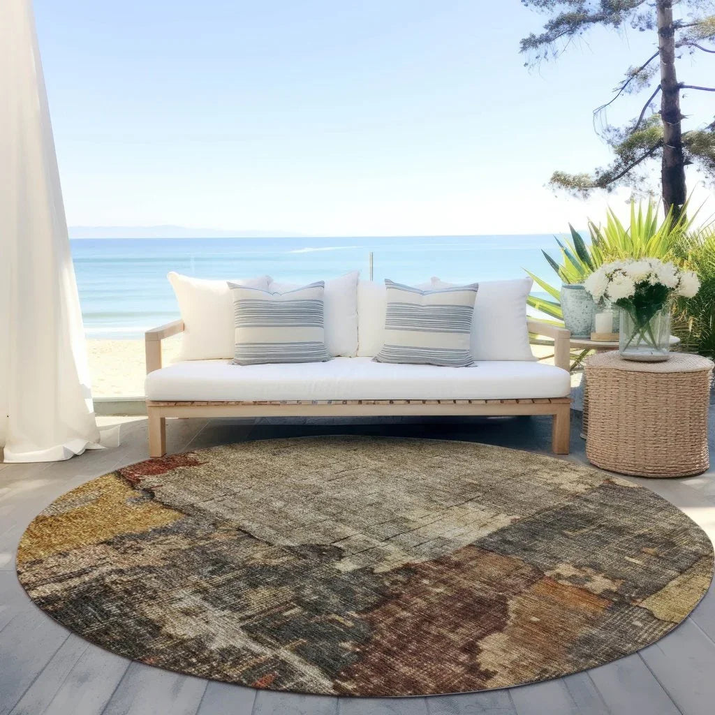 LOOMLAN Rugs Tektar Brown Washable Indoor-Outdoor Rug