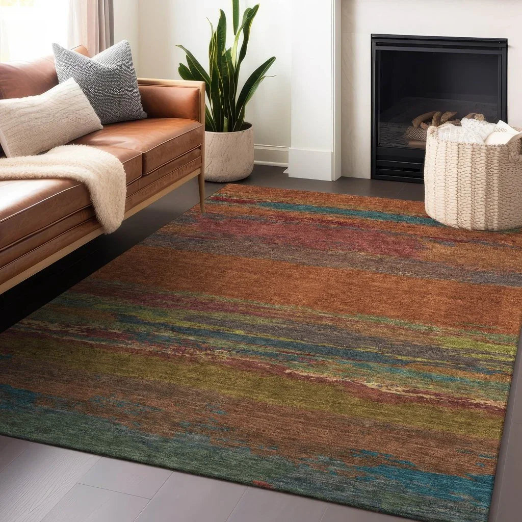 LOOMLAN Rugs Temira Orange Washable Indoor-Outdoor Rug