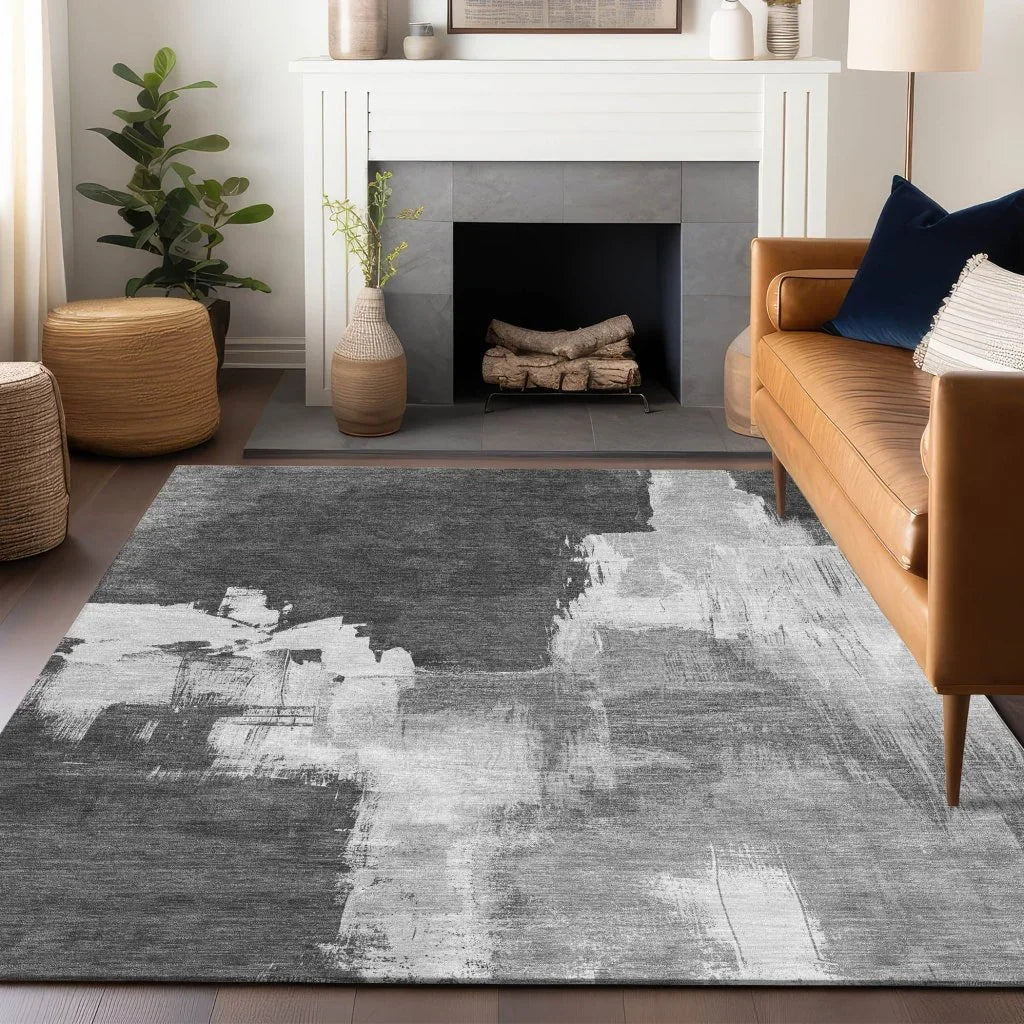 LOOMLAN Rugs Tethira Gray Washable Indoor-Outdoor Rug
