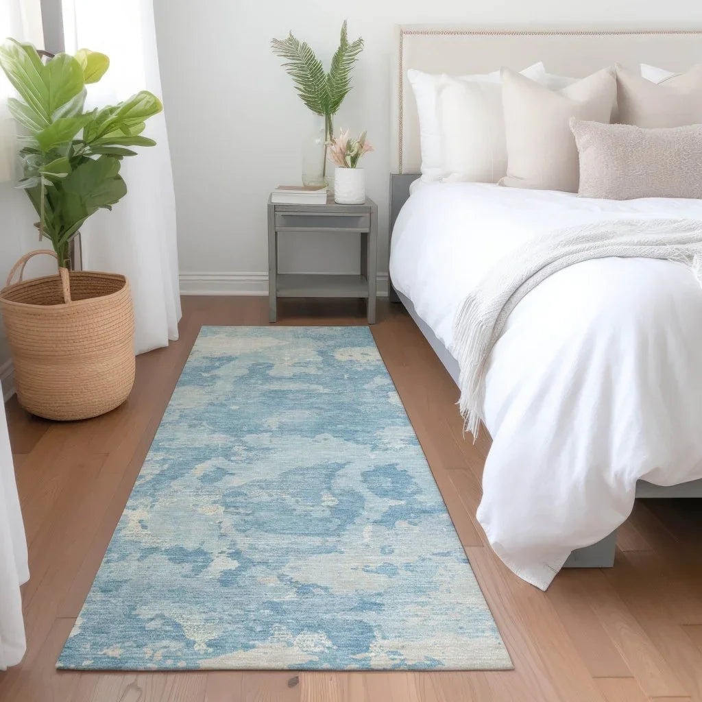 LOOMLAN Rugs Tharne Blue Washable Indoor-Outdoor Rug