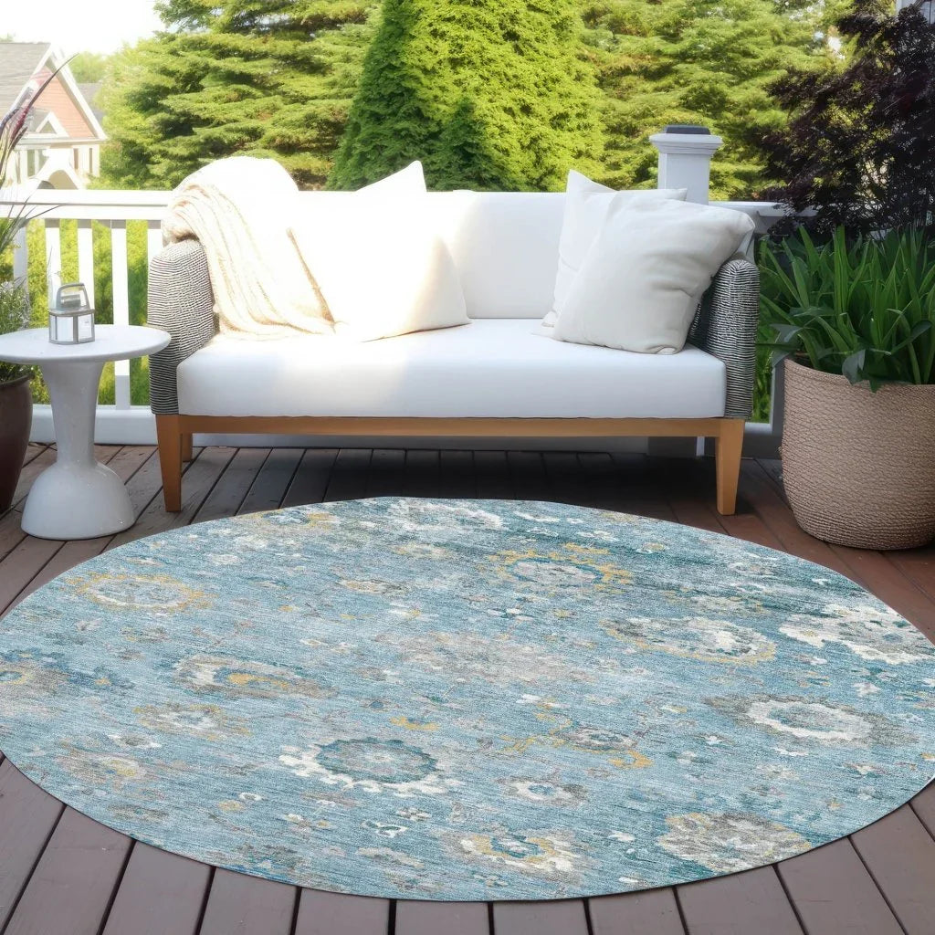 LOOMLAN Rugs Thessia Teal Washable Indoor-Outdoor Rug