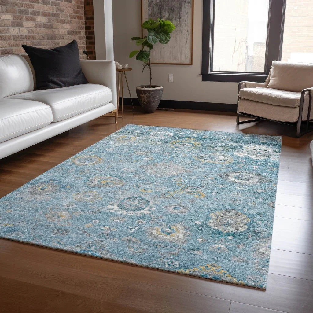 LOOMLAN Rugs Thessia Teal Washable Indoor-Outdoor Rug