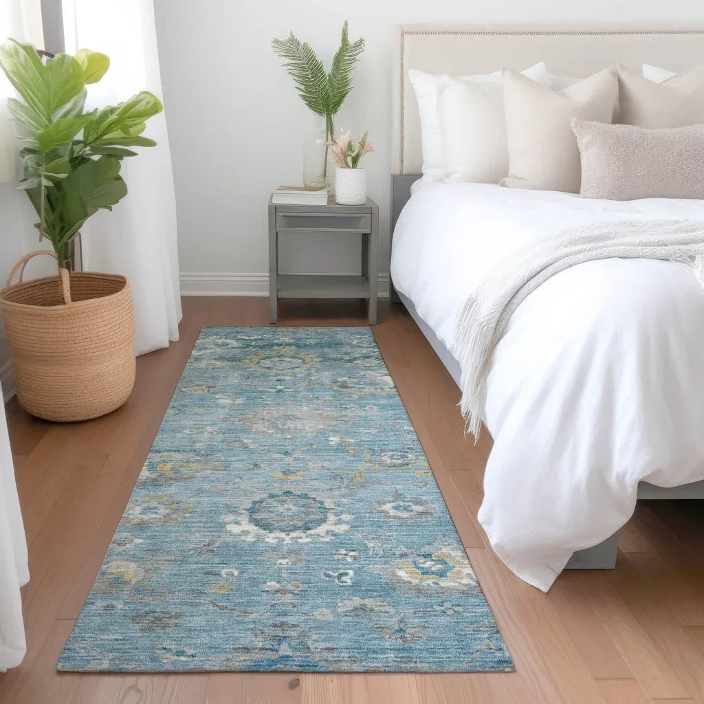 LOOMLAN Rugs Thessia Teal Washable Indoor-Outdoor Rug