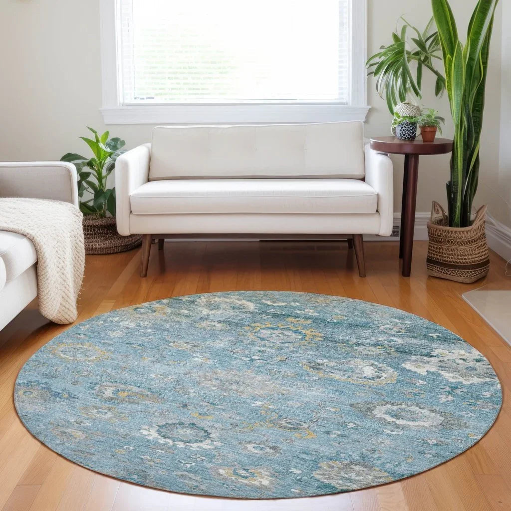 LOOMLAN Rugs Thessia Teal Washable Indoor-Outdoor Rug