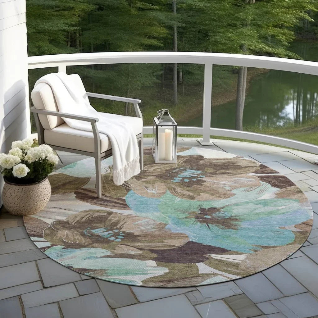 LOOMLAN Rugs Threadiva Brown Washable Indoor-Outdoor Rug