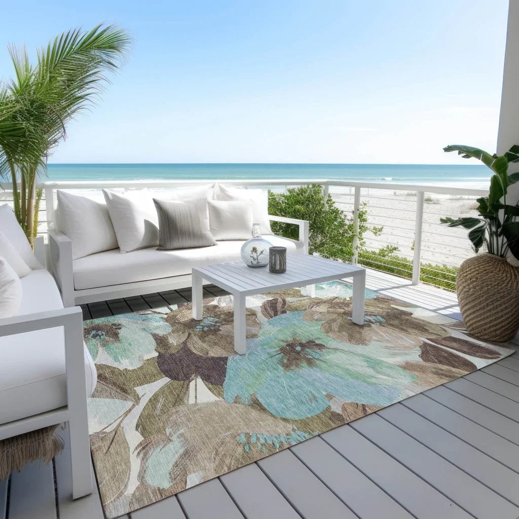 LOOMLAN Rugs Threadiva Brown Washable Indoor-Outdoor Rug
