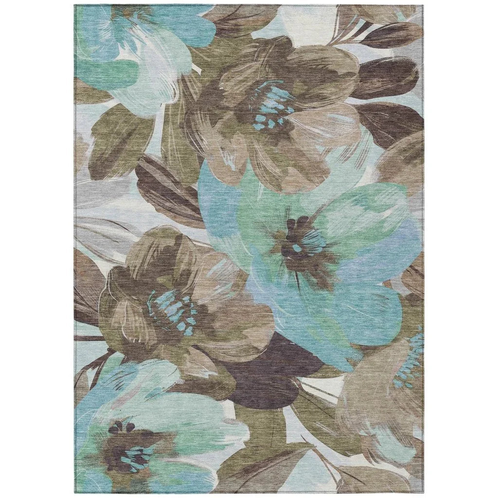 LOOMLAN Rugs Threadiva Brown Washable Indoor-Outdoor Rug