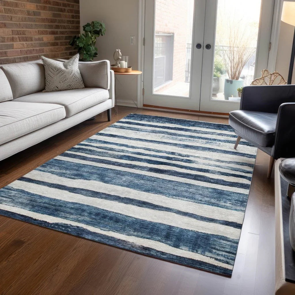 LOOMLAN Rugs Tramma Blue Washable Indoor-Outdoor Rug