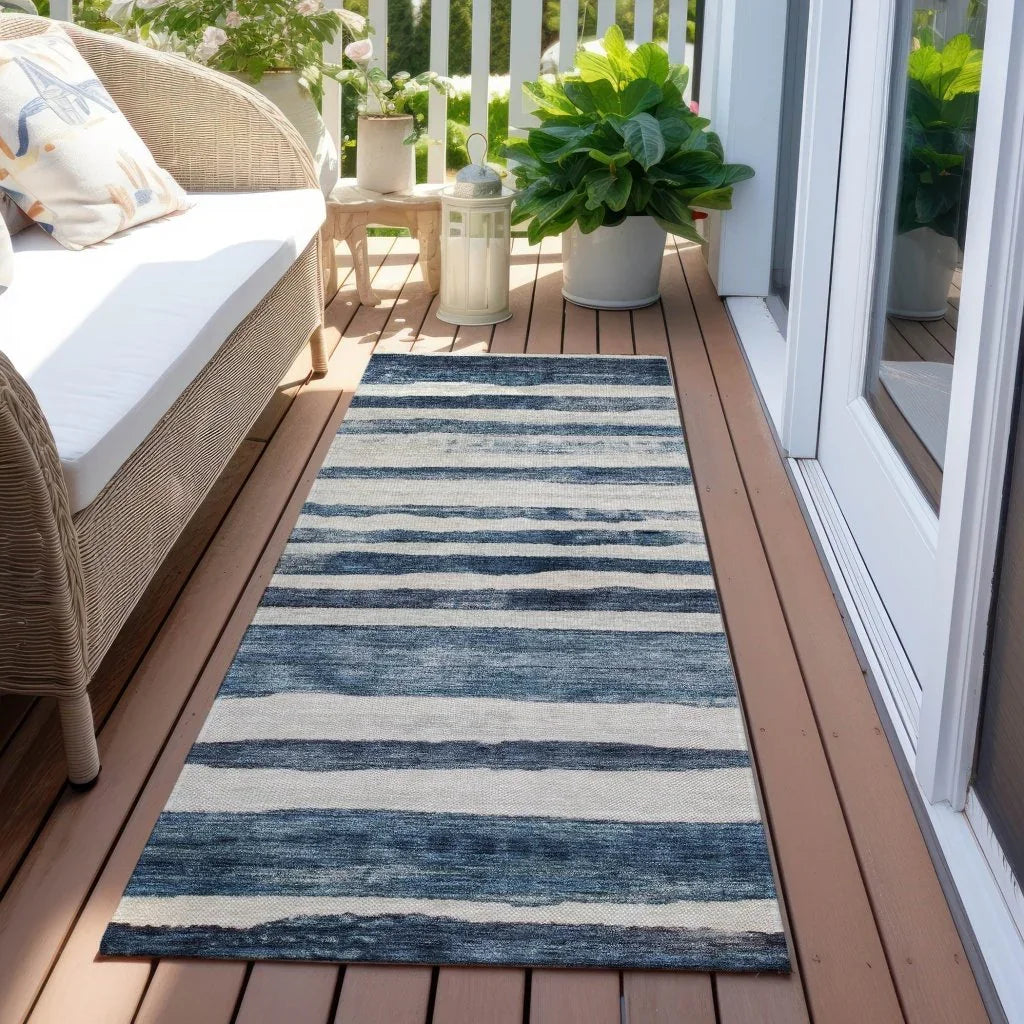LOOMLAN Rugs Tramma Blue Washable Indoor-Outdoor Rug