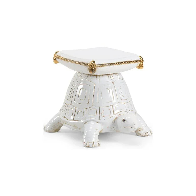 Turtle White Glazed Ceramic Outdoor Garden Stool - LOOMLAN - Chelsea House - Poufs and Stools
