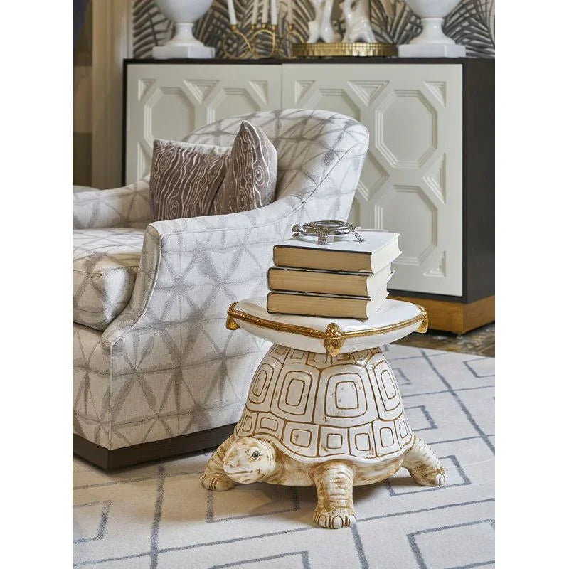 Turtle White Glazed Ceramic Outdoor Garden Stool - LOOMLAN - Chelsea House - Poufs and Stools