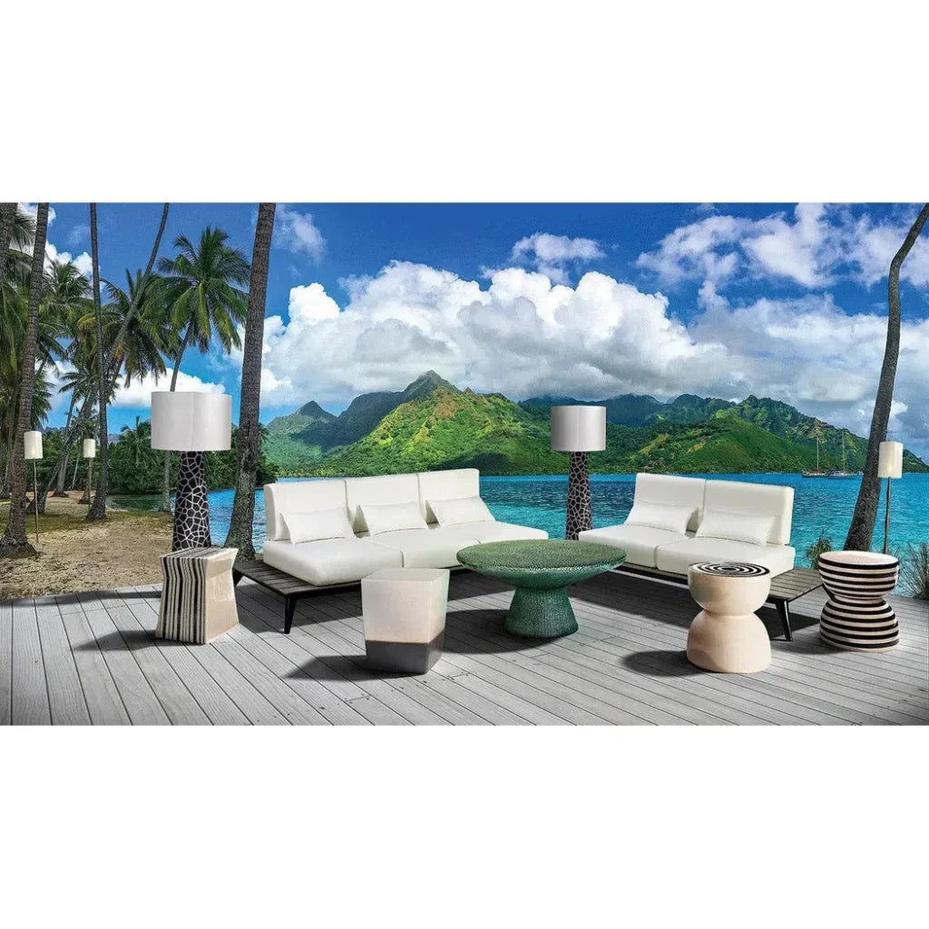Seasonal Living Two Glaze Square Cube Set of Two - Blue Outdoor Stools