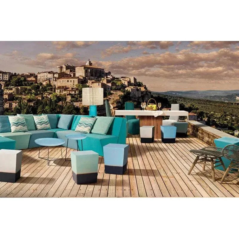 Seasonal Living Two Glaze Square Cube Set of Two - Blue Outdoor Stools