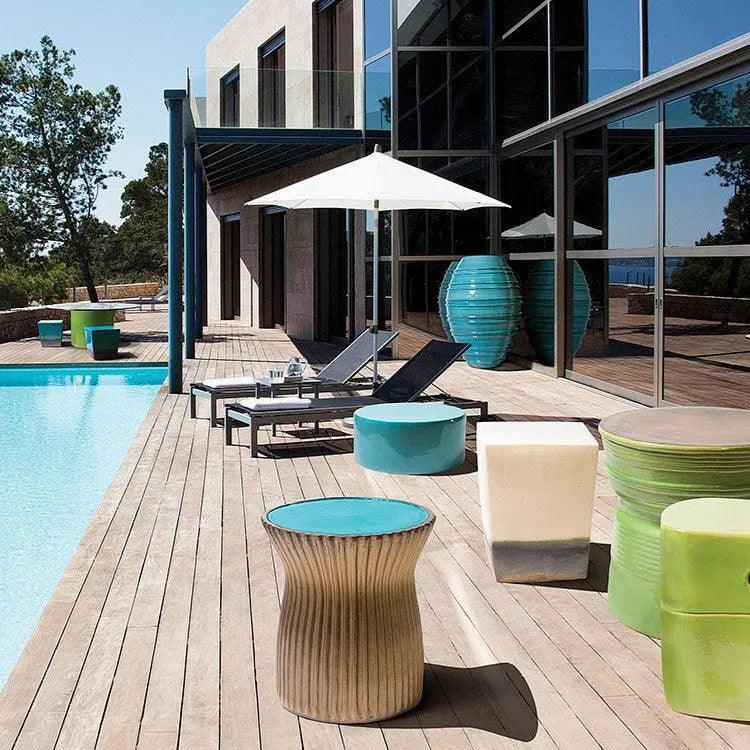 Seasonal Living Two Glaze Square Cube Set of Two - Blue Outdoor Stools