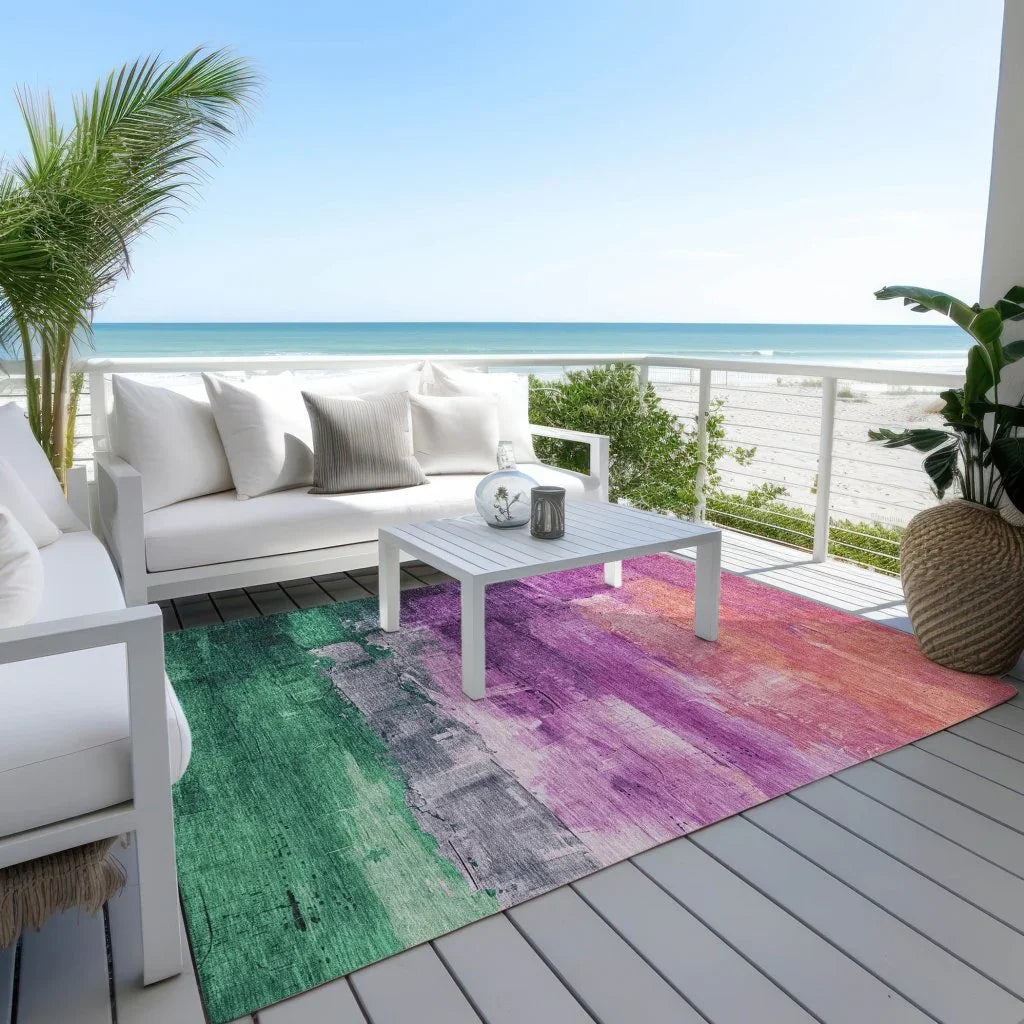 LOOMLAN Rugs Umberelle Purple Washable Indoor-Outdoor Rug